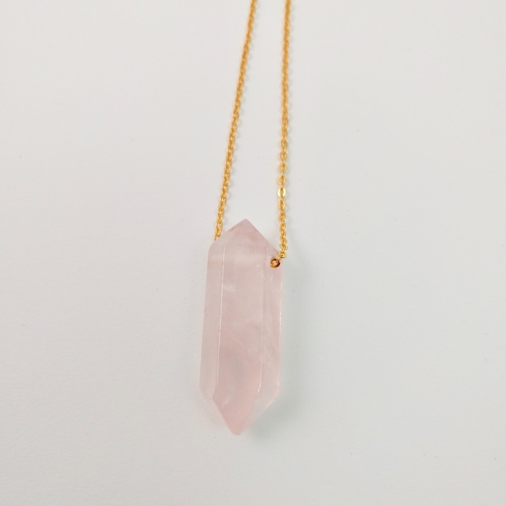 Rose Quartz Double Point Crystal Pendant Necklace - Picture 3 of 8